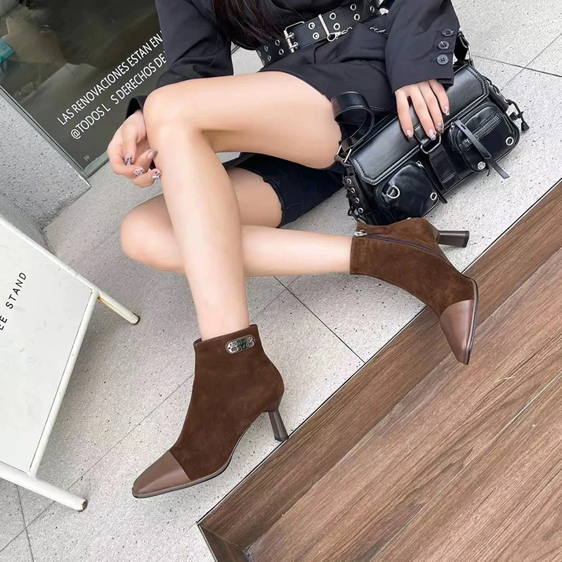 5555秋季新款高品气质头层羊皮舒适短靴鞋垫头层猪皮