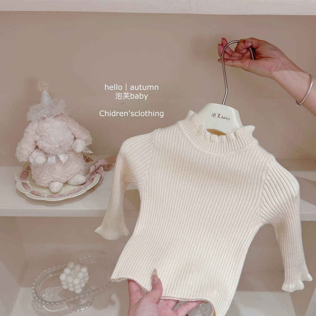 现现【巨百搭】女童花边领毛衣打底衫2024新品洋气女宝宝针织长袖
