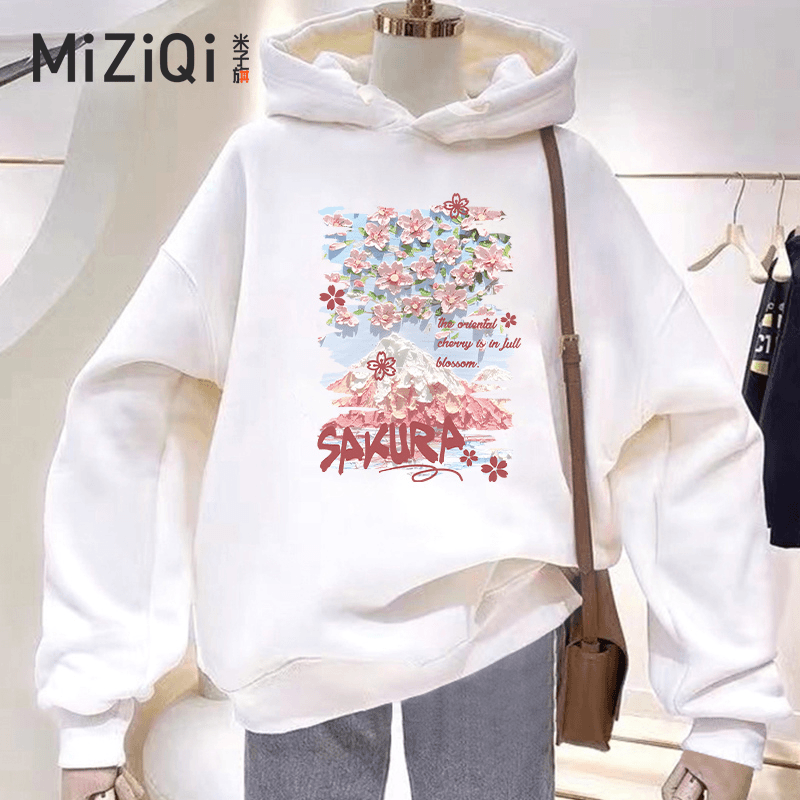 米子旗新款连帽卫衣女印花休闲圆领上衣男女百搭上衣