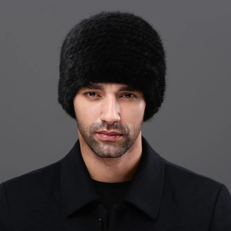 水貂毛帽子男士皮草编织包头帽秋冬季貂皮加厚保暖护耳真裘皮帽潮