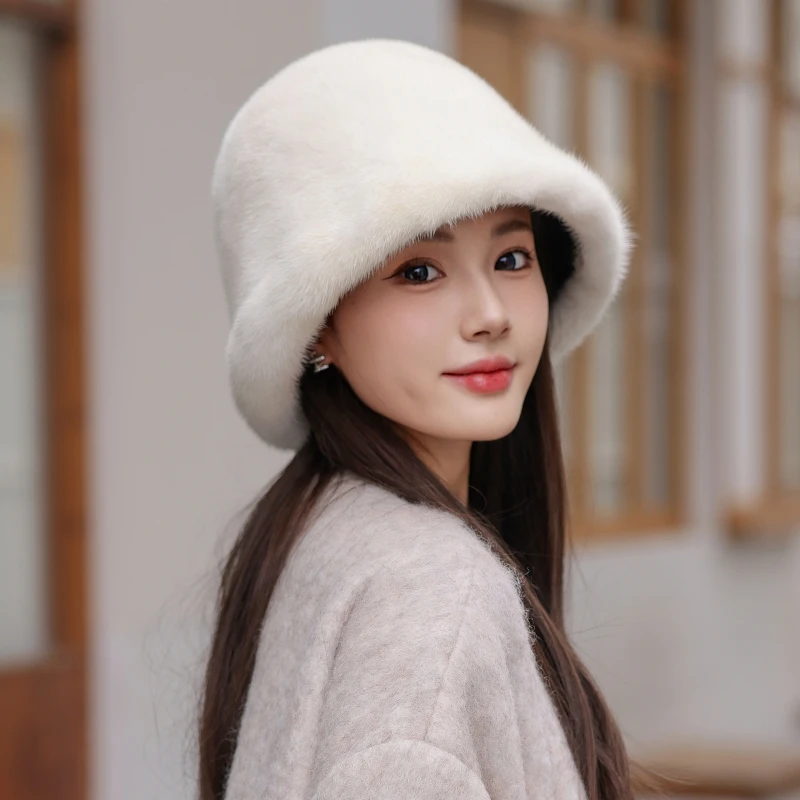 嫒羽水貂帽子女秋冬季整貂皮草帽子时尚韩版礼帽貂毛护耳真皮保暖
