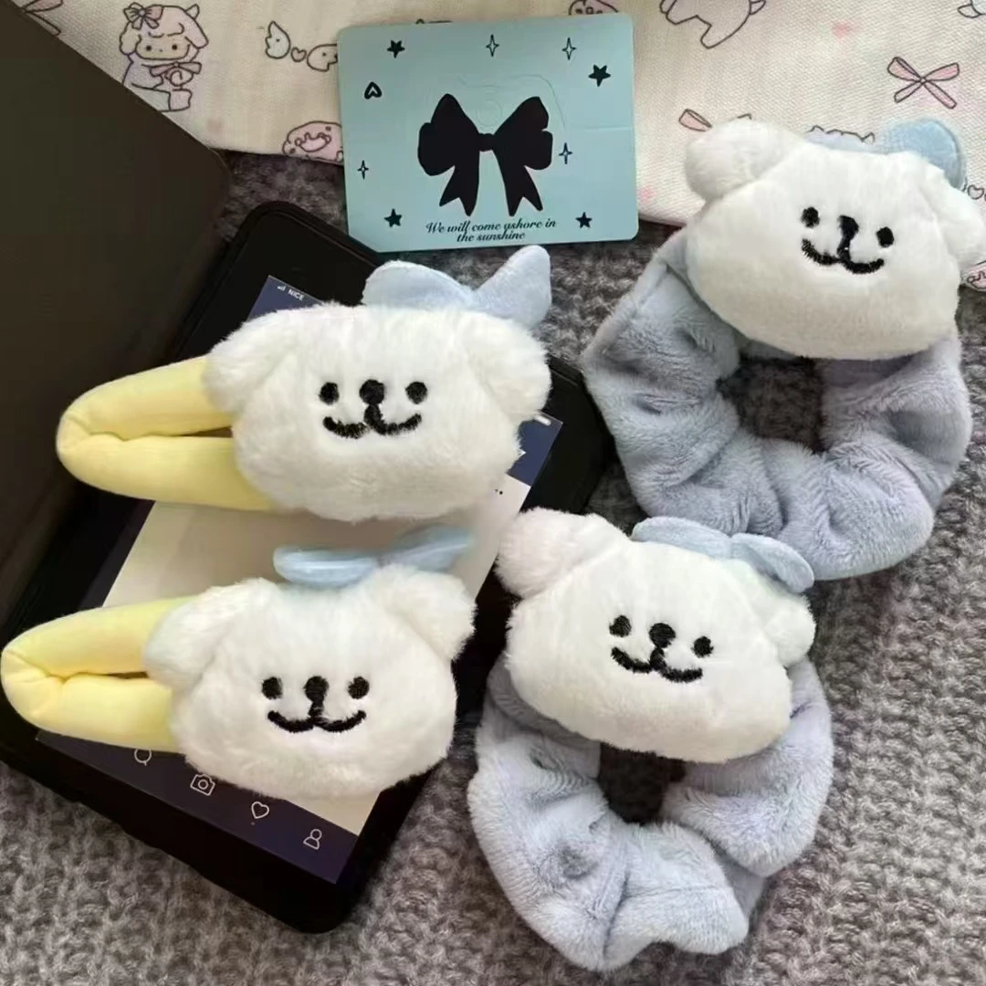 超萌线条小狗奶蓝发圈掰掰夹可爱甜美百搭毛绒大肠发圈学生发绳女