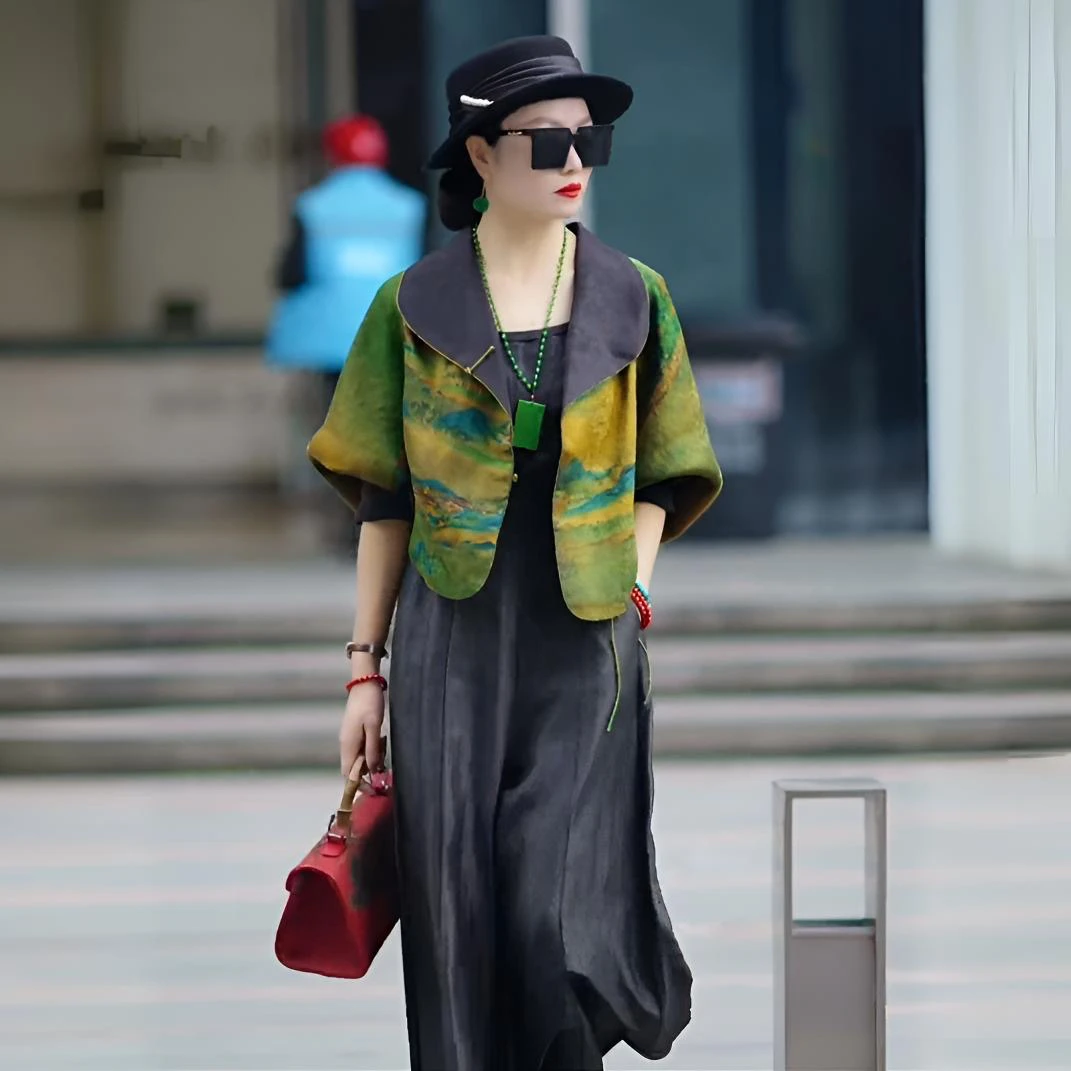 香云缎印花披肩外套2025春秋新款长袖高档仿真丝开衫上衣外搭