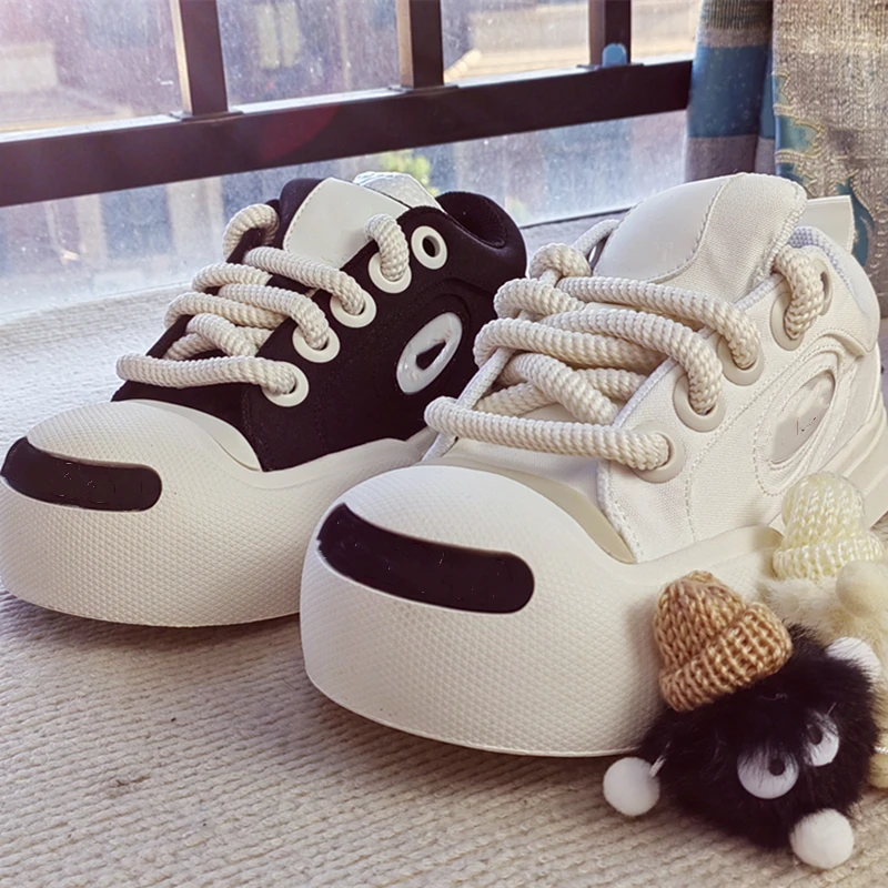 2023新白鹿鞠婧祎款开口笑帆布鞋女厚底小白鞋丑萌百搭大头潮鞋男