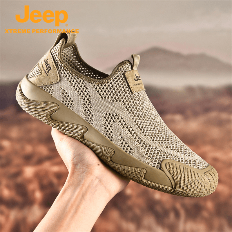 jeep网鞋男款夏季透气镂空运动鞋男士户外防滑爸爸懒人鞋一脚蹬潮