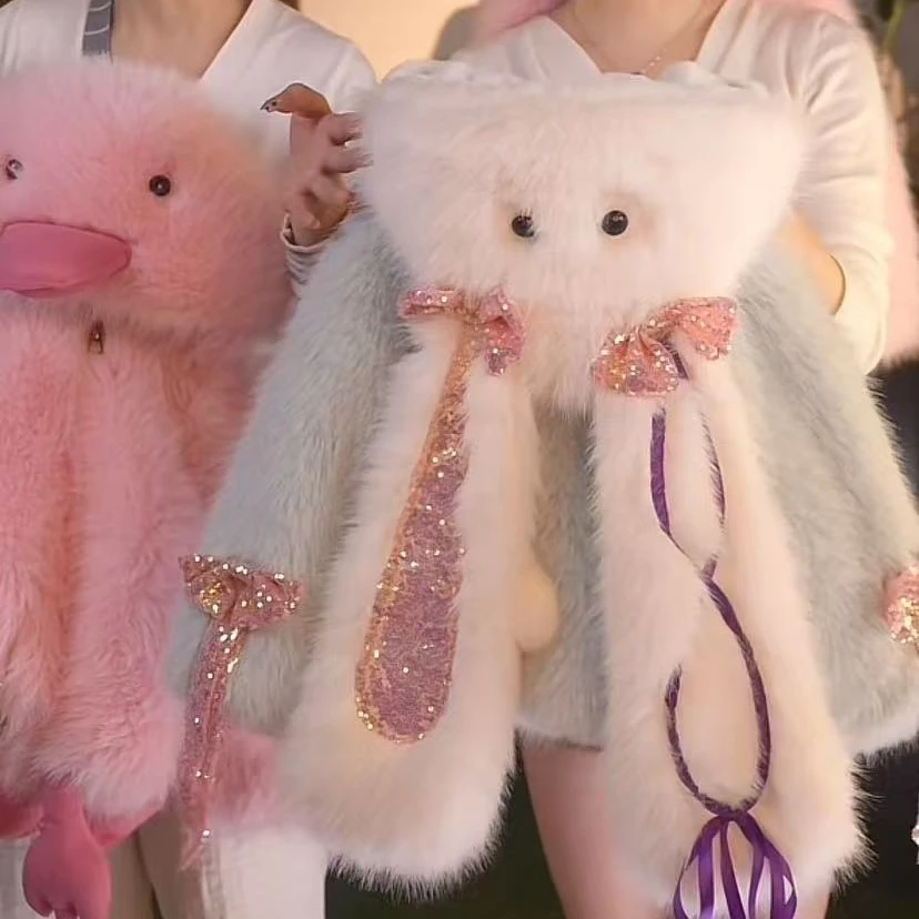 海宁1【精灵兔-蓝色】2024新款冬季保暖时尚洋气卡通加厚外套爱二