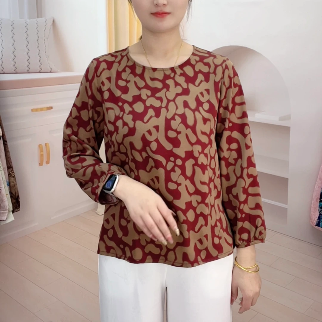 【228商场同款】2024年秋季新款圆领长袖小衫显白遮肉中老年妈妈装