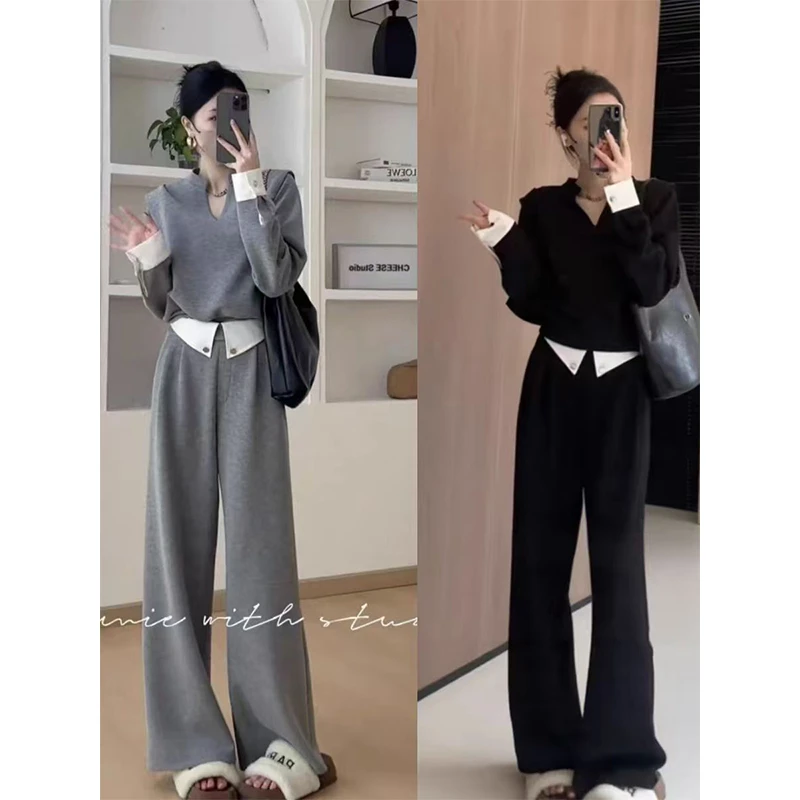 众和梦9339时尚小香风套装女长袖气质上衣高腰休闲裤子两件套