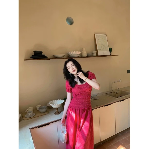 YJR叶老本儿 织黎 法式气质显瘦时尚百搭复古连衣裙YJR573