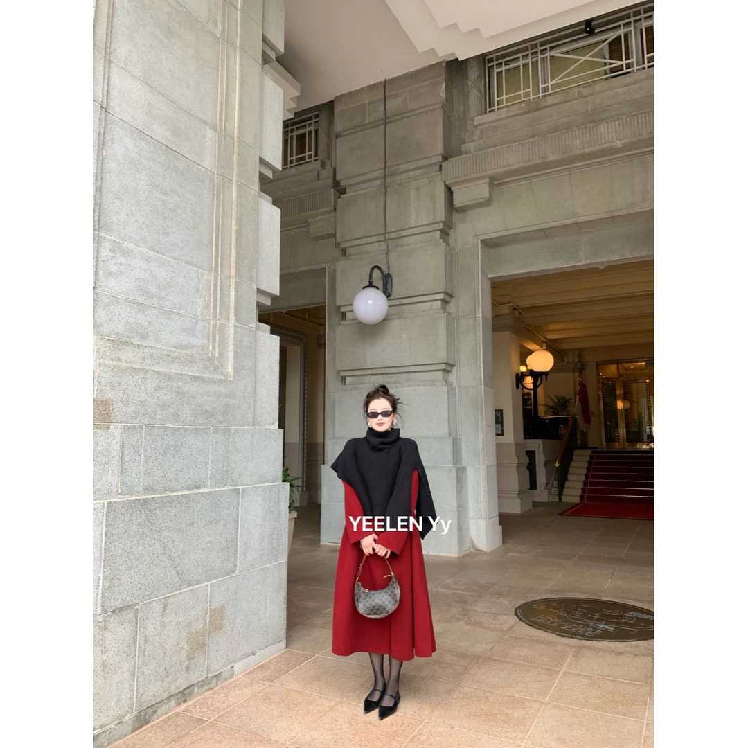 YEELEN Yy 枣泥 法式气质显瘦时尚百搭休闲大衣Yy044(包含披肩）