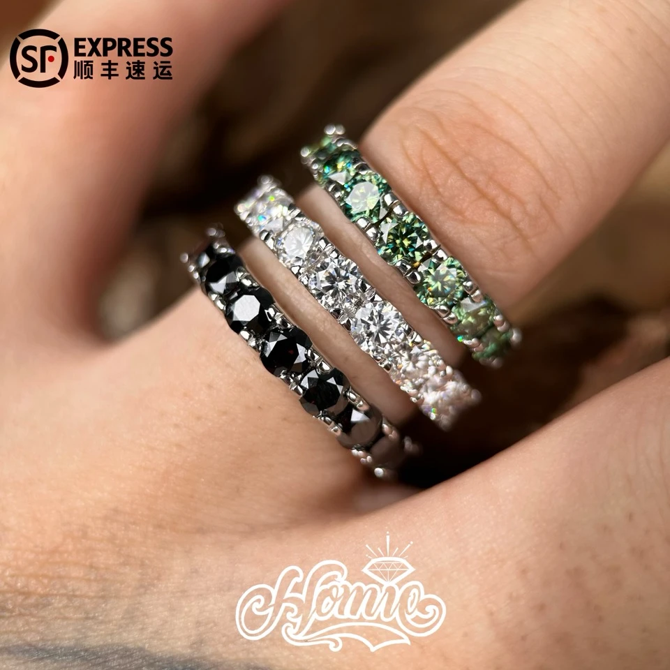 925银莫桑石戒指 HOMIE 原色彩色vvs莫桑单排排戒百搭轻奢小众