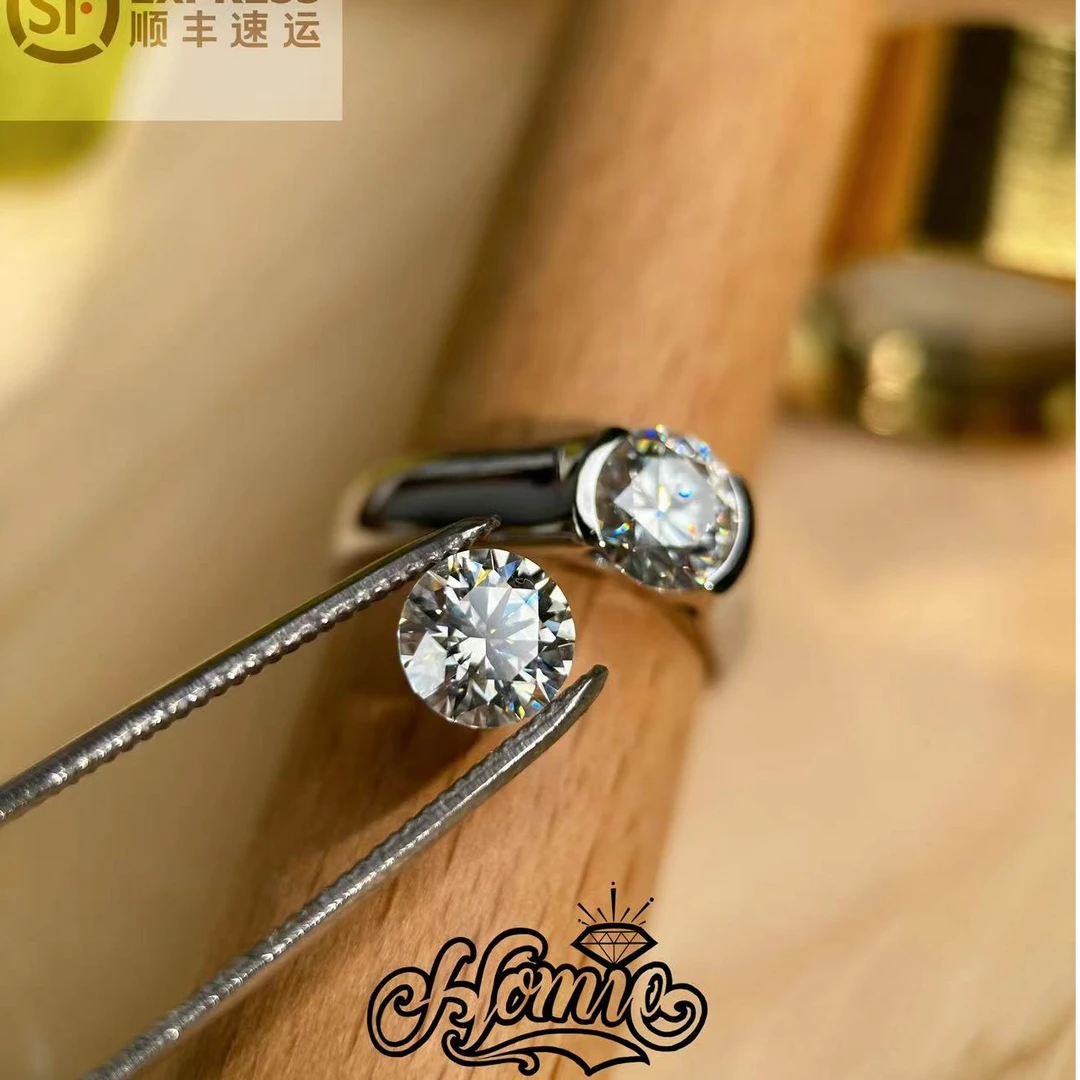925银莫桑石戒指 HOMIE 经典切工二克拉光面戒男女轻奢百搭时尚