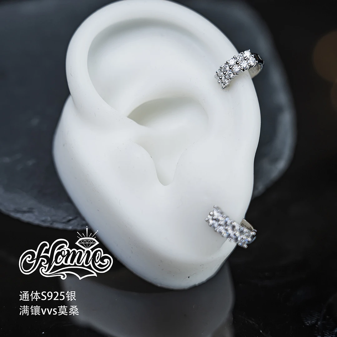 925银莫桑石耳饰 HOMIE 双排CC镶钻耳环排戒小巧精致高闪