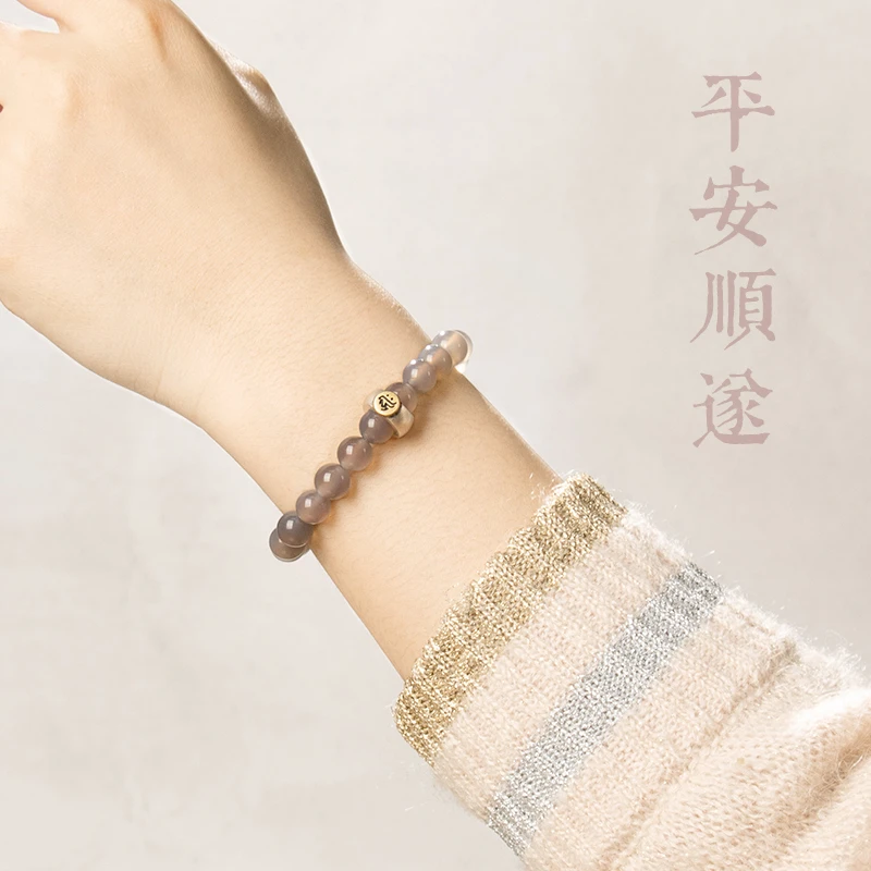 新款天然灰玛瑙本命佛银饰女手串生肖守护神男本命年佛珠手链
