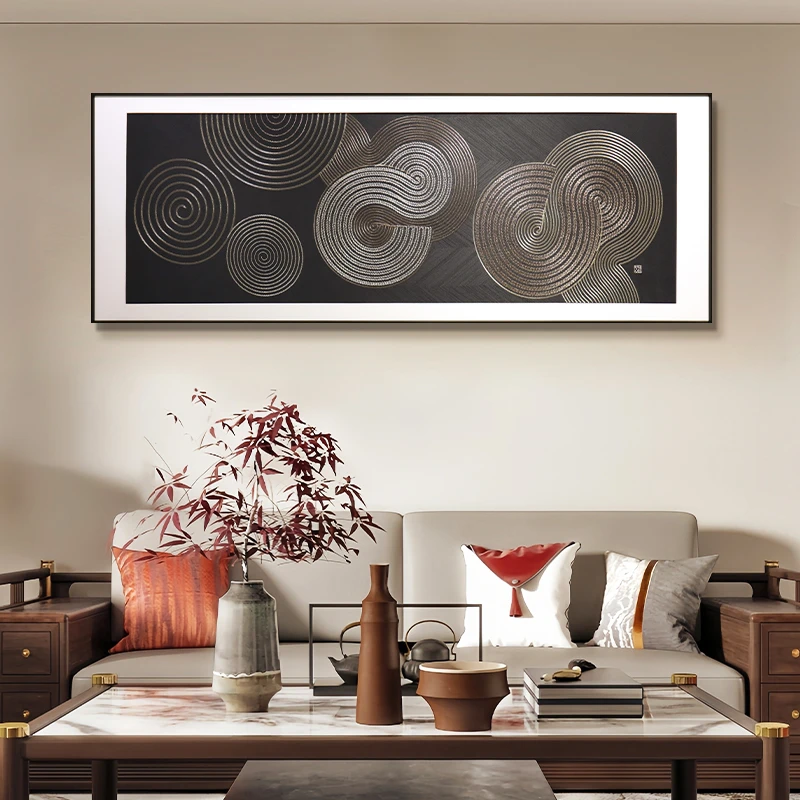 针艺绣画《意式连绵》新中式高档刺绣艺术画挂画玄关走廊书房背景墙