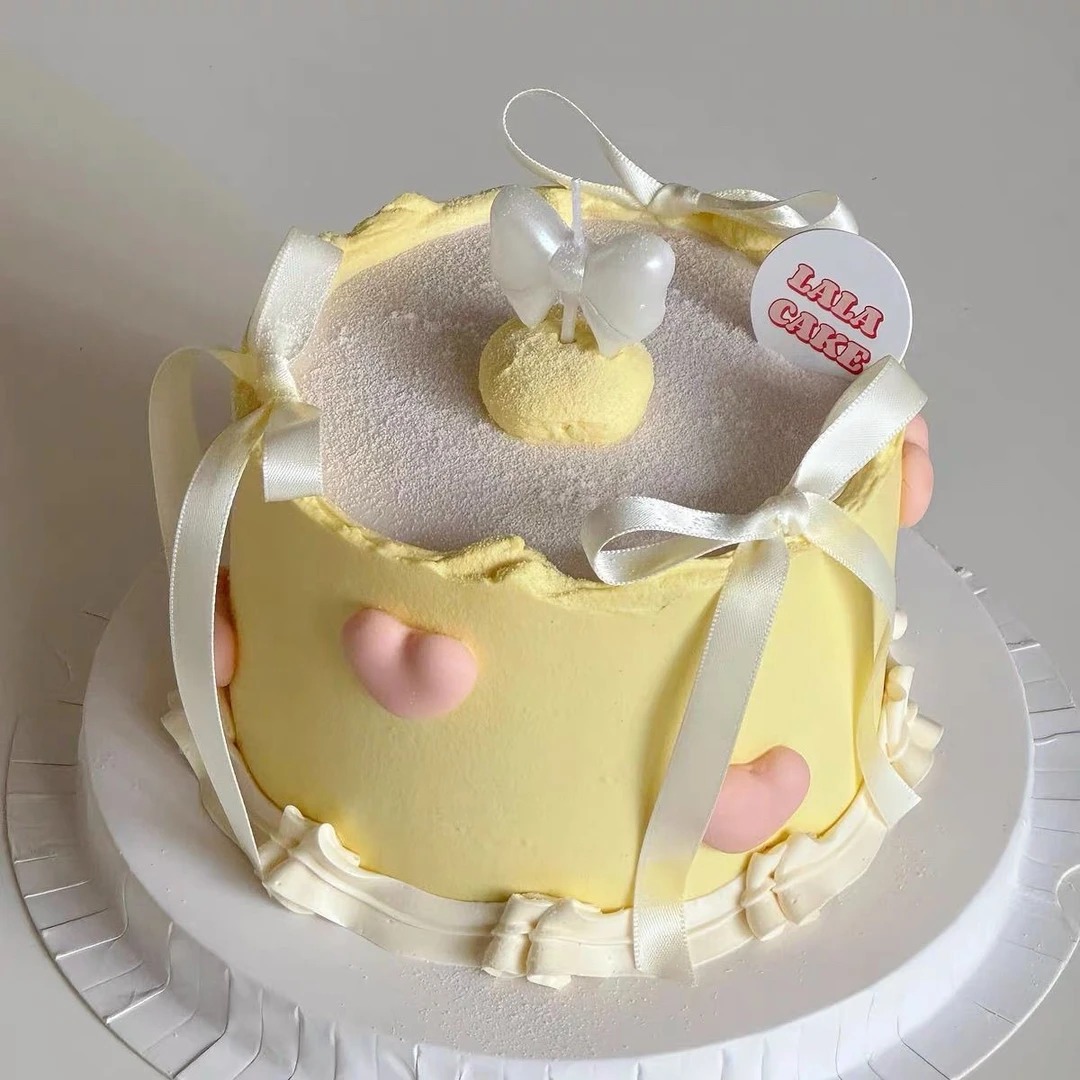 新款韩国复古ins珠光白色蝴蝶结蜡烛蛋糕装饰氛围感烘焙插件生日