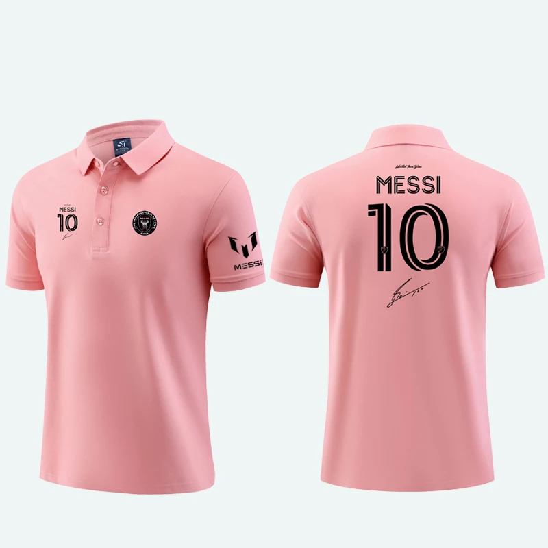 冰丝速干polo衫 国际迈阿密梅西同款粉色球迷纪念衫短袖t桖polo衫