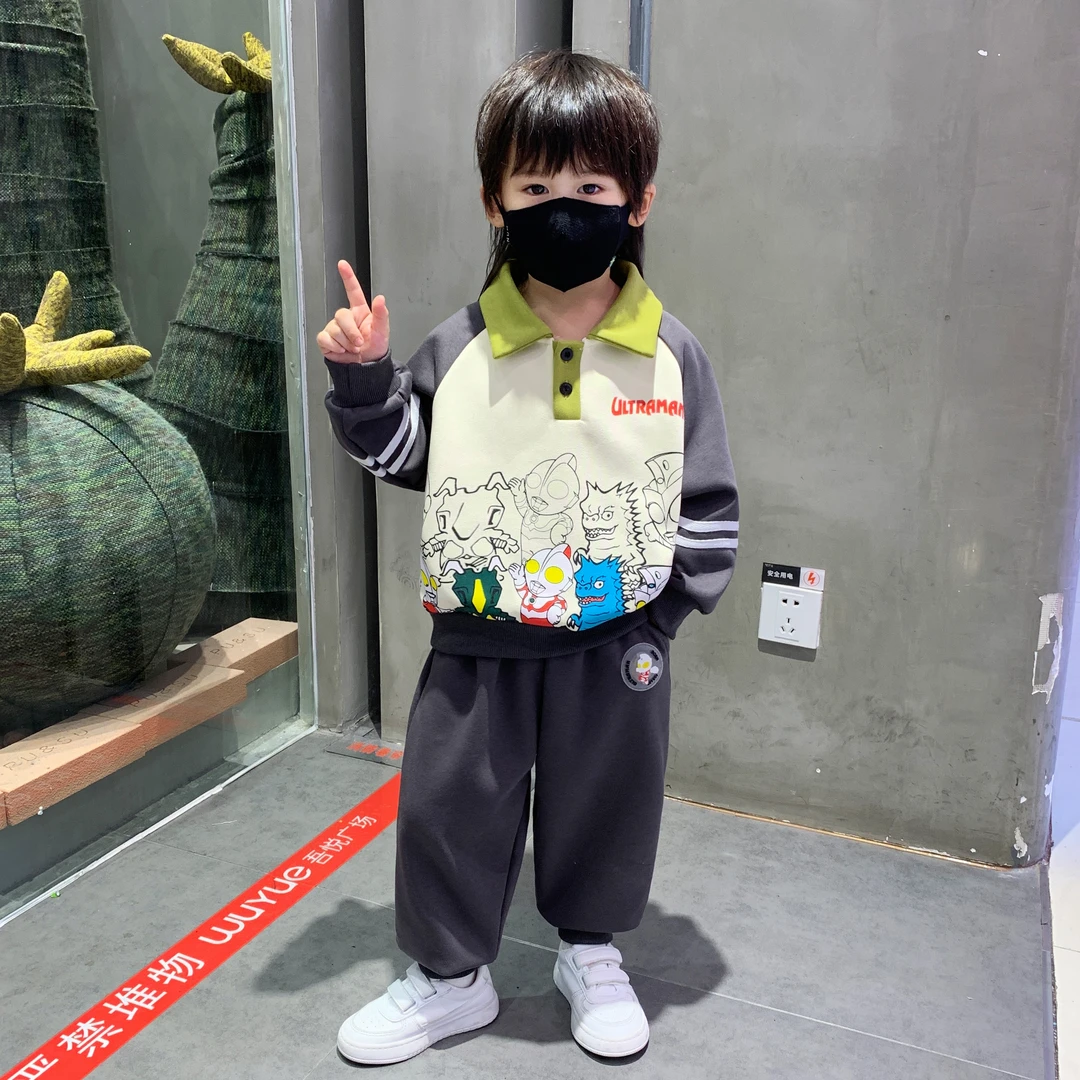 奥特曼春秋季男童秋款洋气儿童时髦小男孩帅气卡通宝宝翻领两件套