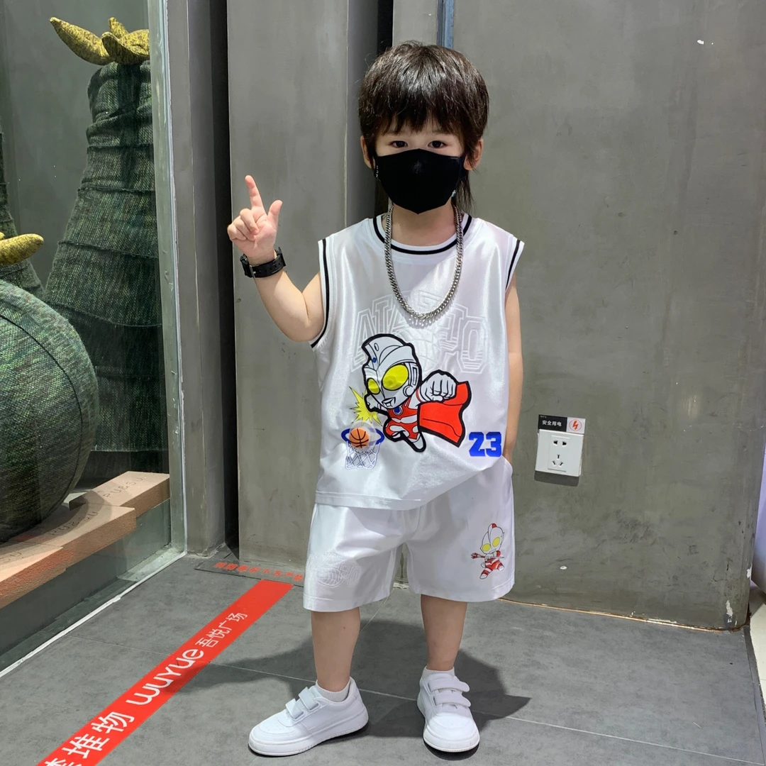 男童夏季奥特曼背心套装2024新款儿童无袖篮球服帅气小男孩两件套