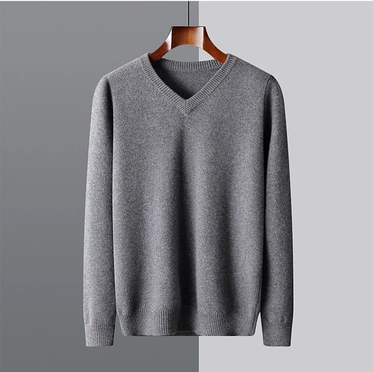 男士羊毛衫V领加厚保暖针织衫100%羊毛加厚保暖毛衣针织