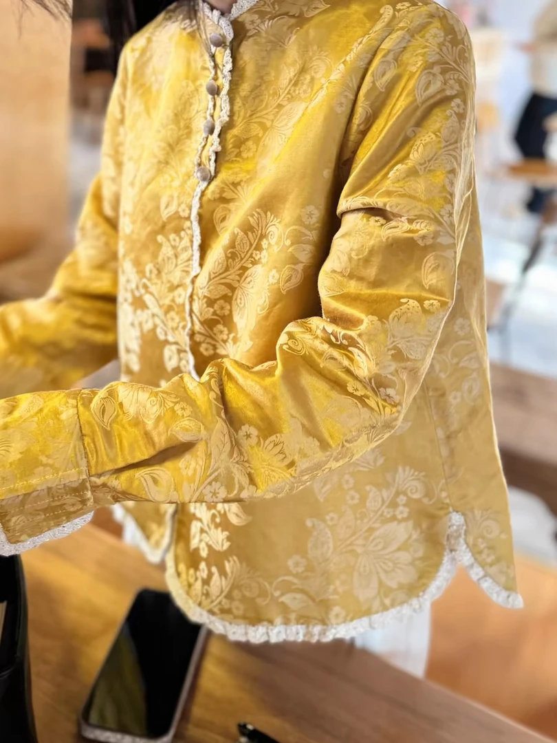 《深圳佐漫服饰》Y1188 小盏月 新中式气质百搭水溶拼接蕾花衬衫