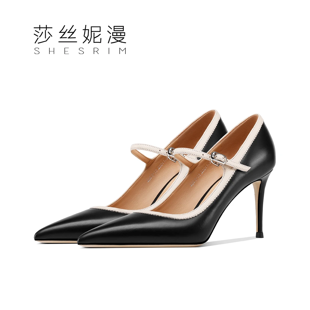 2024秋季新款真皮女鞋时尚高跟鞋尖头单通勤浅口细跟