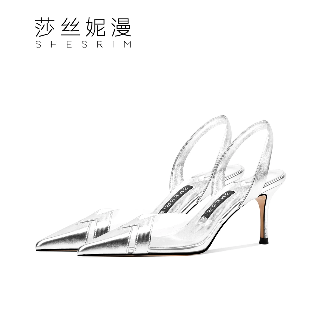 2024夏季上新爆款凉鞋尖头细跟白色设计风百搭真皮凉鞋女款高跟白