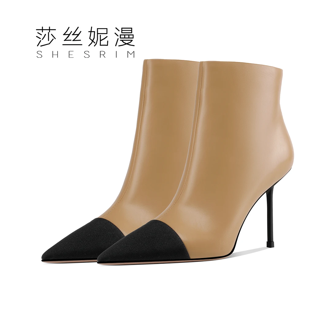 Q123新款冬季尖头时尚女靴裸靴黑色百搭高跟短靴女细跟气质靴子
