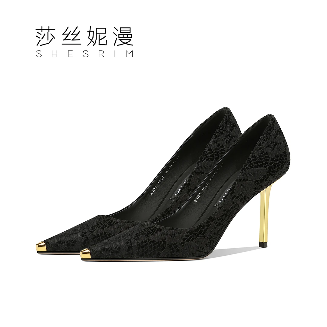 2023秋季新款真皮女鞋时尚高跟鞋尖头真皮单鞋简约通勤浅口鞋细跟