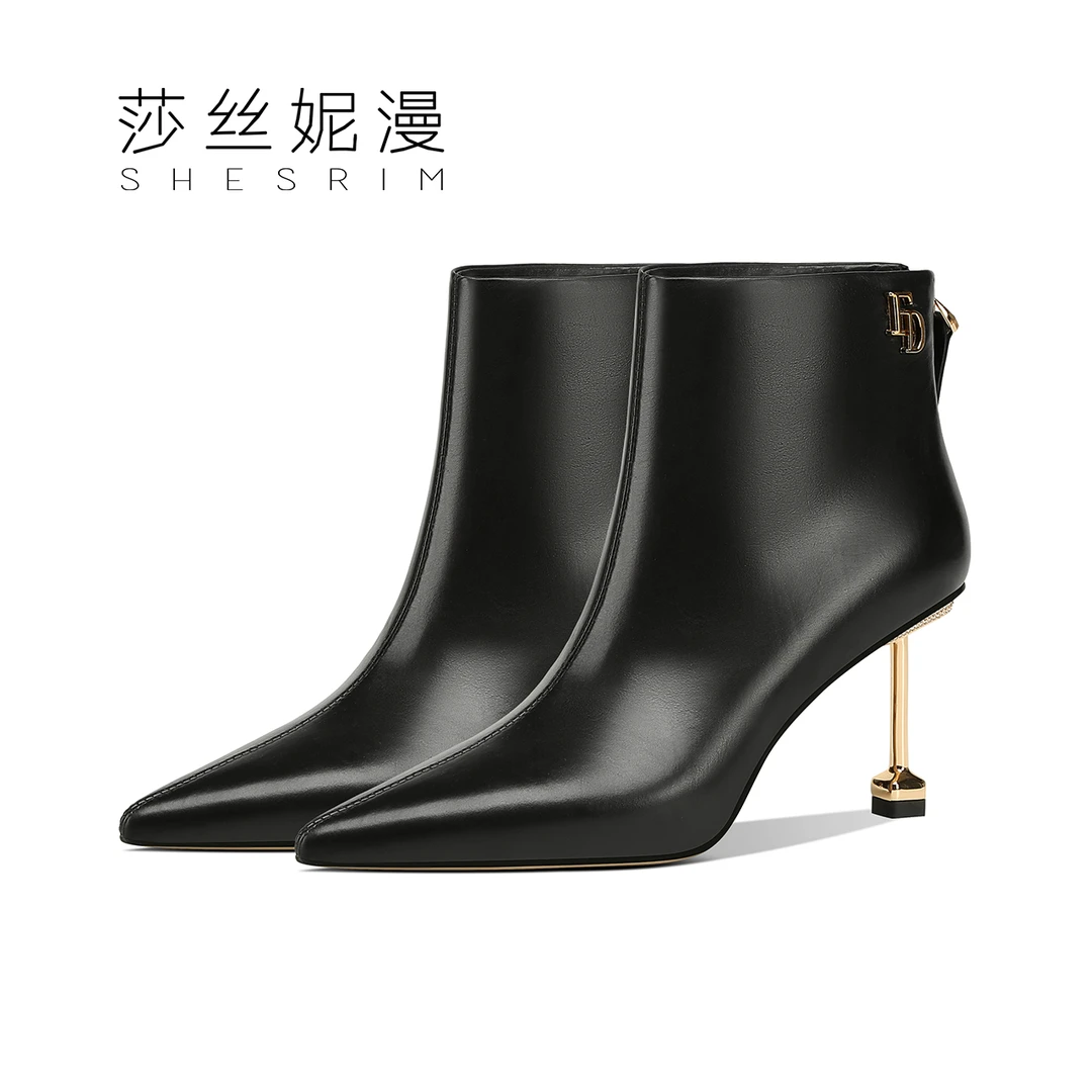 Q92-尖头短靴女2023秋冬新款细跟靴百搭靴子时尚简约女鞋子气质鞋