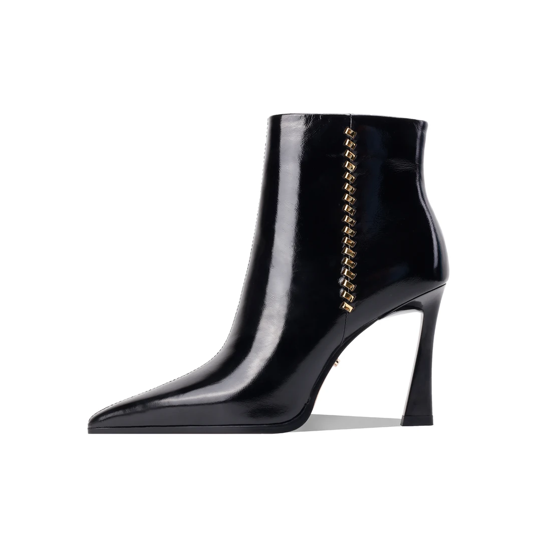 【苏苏专属】流行真皮侧拉链女靴气质时尚尖头细高跟百搭法式风格