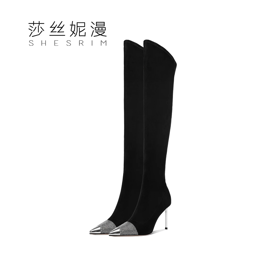 高筒靴女2023秋冬新款时尚百搭高跟鞋细跟长筒靴尖头长靴子