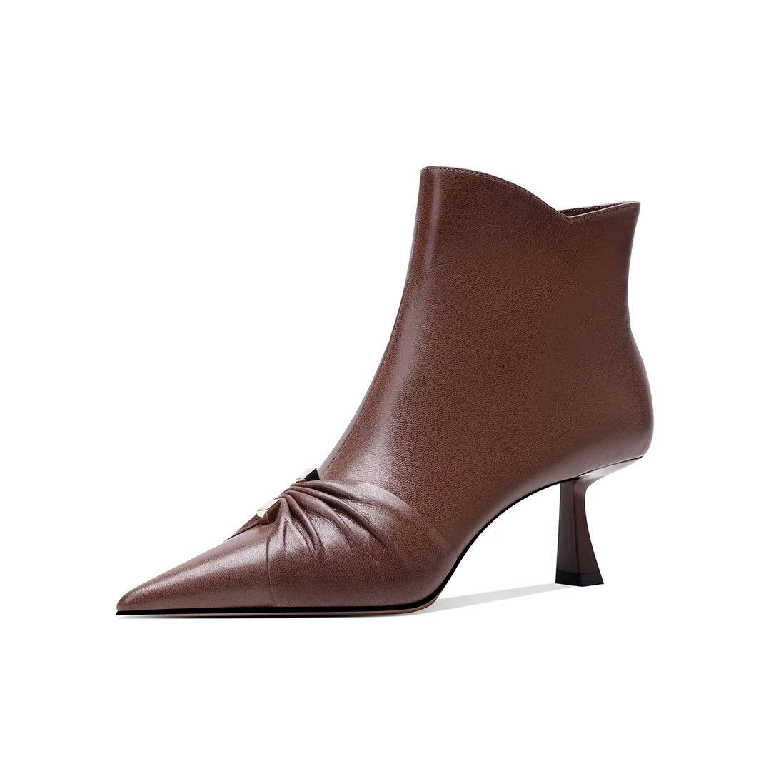 秋冬季首发气质小短靴捏褶蝴蝶结系列内里加绒女士靴子低