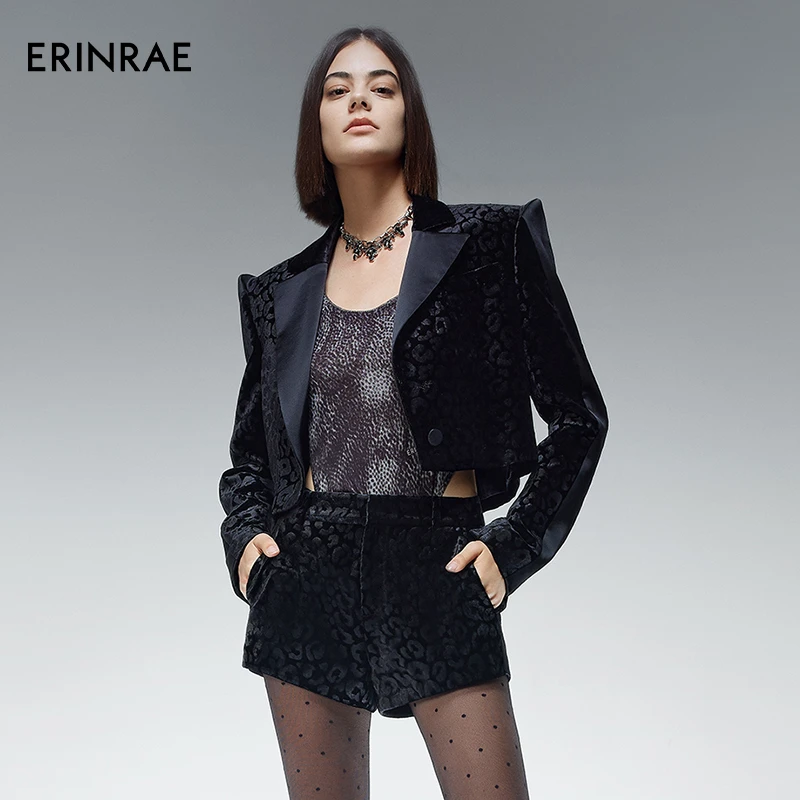 ERINRAE法式豹纹丝绒截短西装轻奢气质西服时尚外搭EE341053TA20