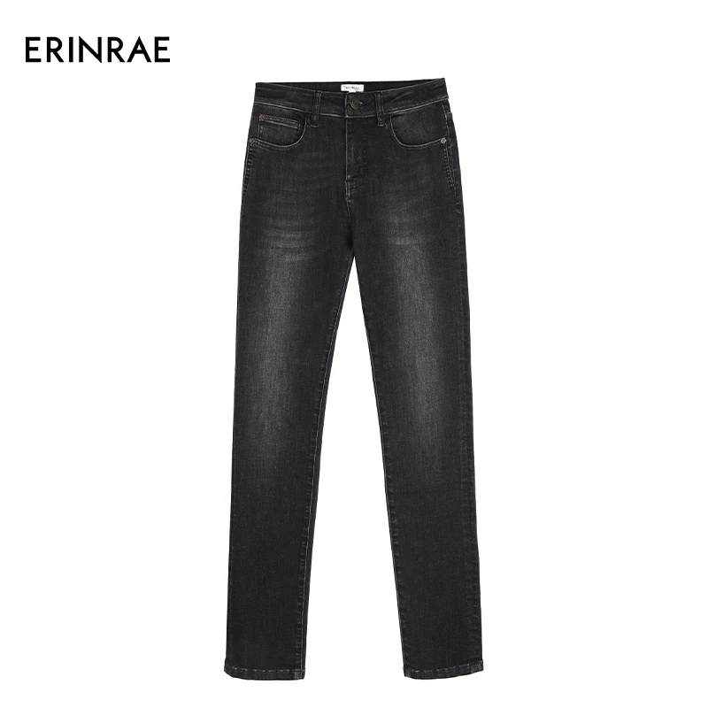 ERINRAE/艾琳睿黑色舒适高腰休闲时尚百搭小脚牛仔裤EE3N2088CO20