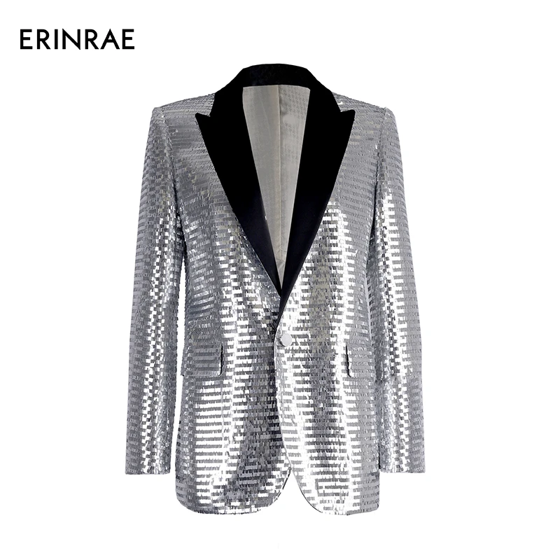 ERINRAE【克拉拉同款】银色亮片轻奢时尚女装西装外套ED441400PL12