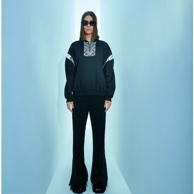 ERINRAE春秋拼色卫衣长袖休闲运动拉链套头拼接上衣EF115027CO20