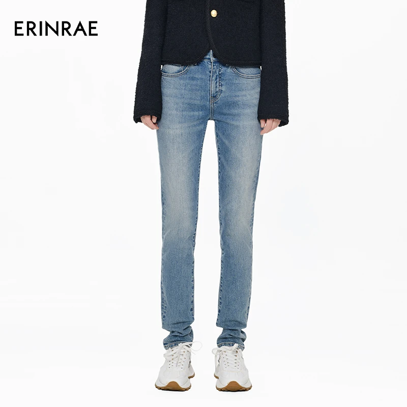 ERINRAE 浅蓝色复古牛仔裤显瘦小脚长裤EG3N2421CO81
