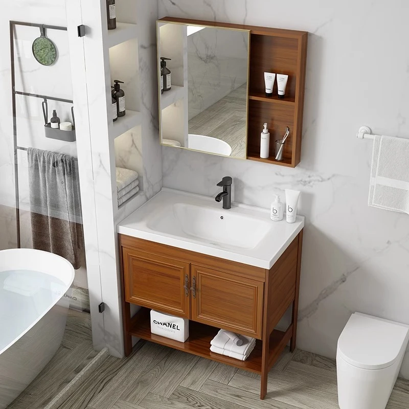 落地式洗手盆柜组合太空铝卫生间洗脸盆小户型浴室柜洗漱台池简易