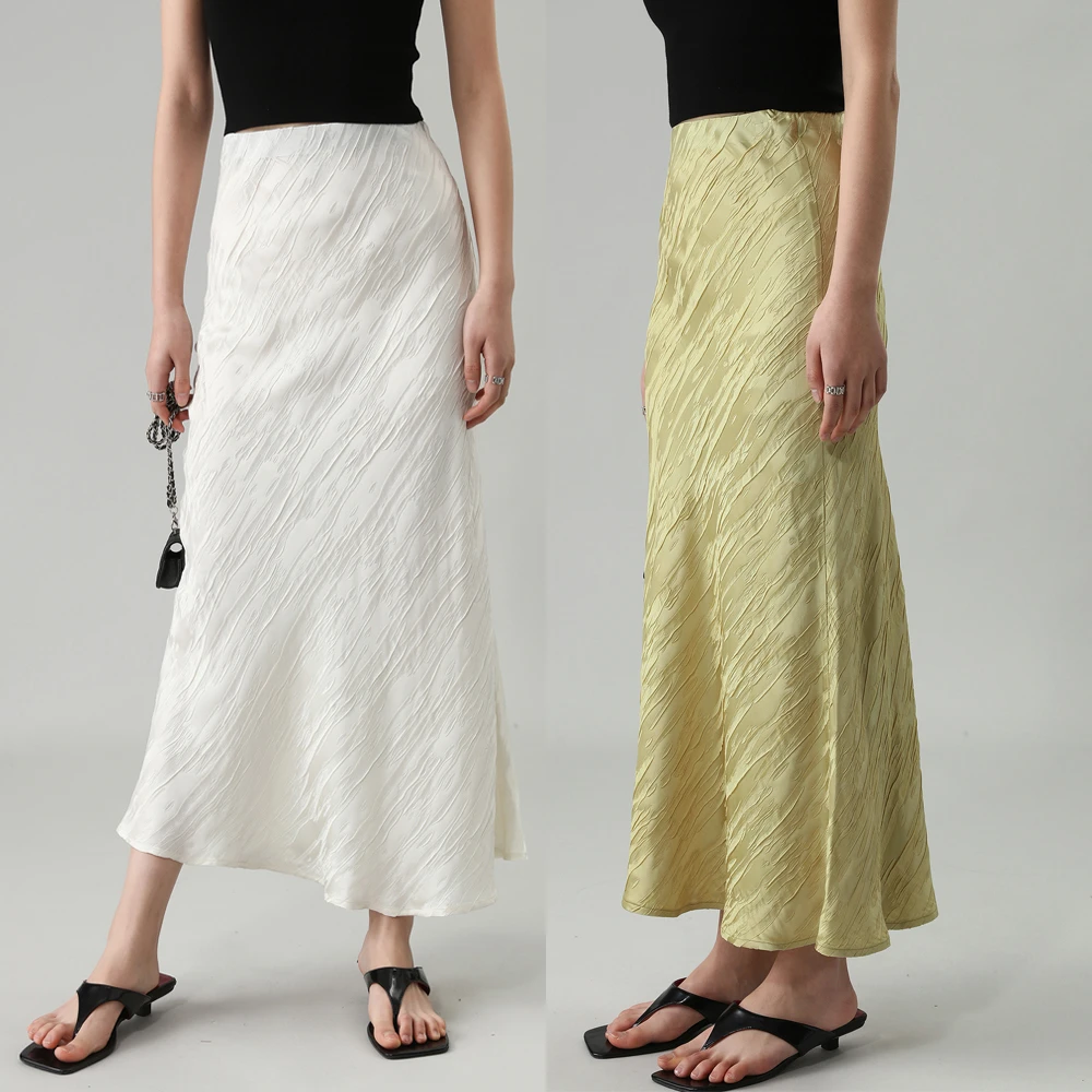 FANLE STUDIOS新型進口提花醋酸丝光感柔软垂顺高腰中长款半身裙