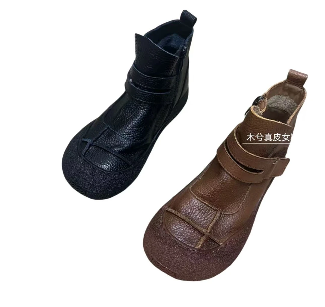 秋季新品百搭休闲女靴真皮秋冬软底女士舒适平底复古