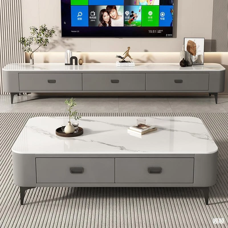 岩板茶几客厅家用轻奢现代2024新款小户型简约落地茶几电视柜组合