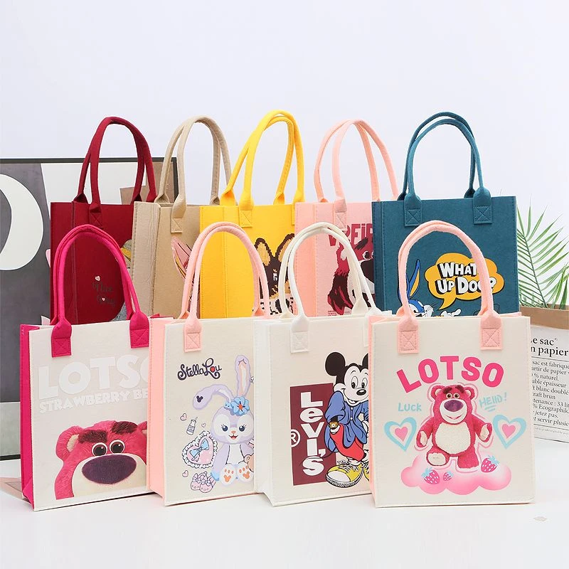 新款毛毡手提包潮流爆款手提袋可爱包包印花精美高档大容量手提袋