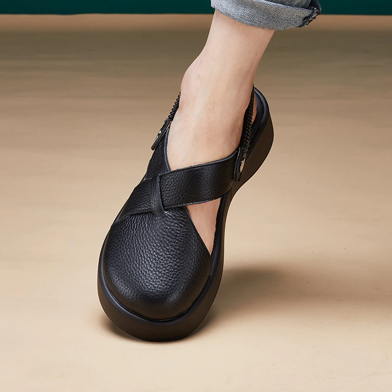 【头层牛皮】2024年夏季复古风厚底包头凉鞋时尚百搭外穿真皮沙滩鞋