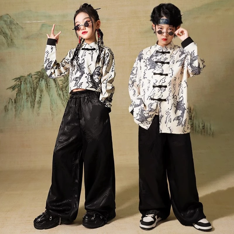元旦儿童中国风演出服男童汉服街舞潮装女童爵士舞hiphop走秀服装