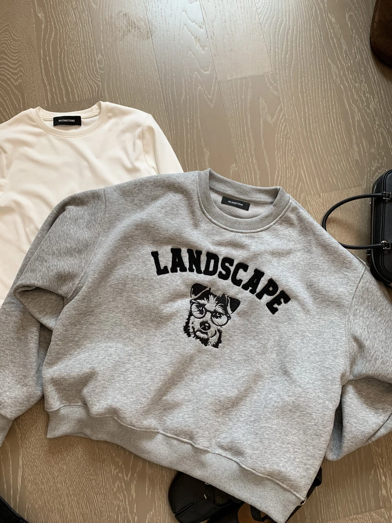 【朴大艺】韩系毛巾字母刺绣眼镜小狗圆领卫衣宽松减龄