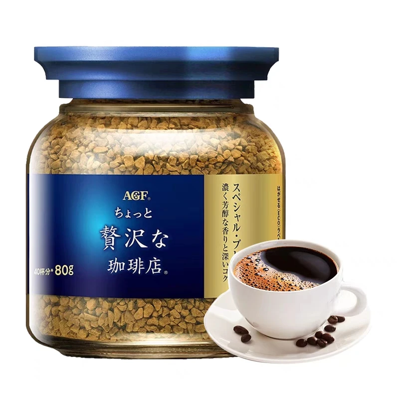 日本AGF速溶咖啡奢华咖啡店混合风味蓝罐80g冻干黑咖啡粉提神40杯
