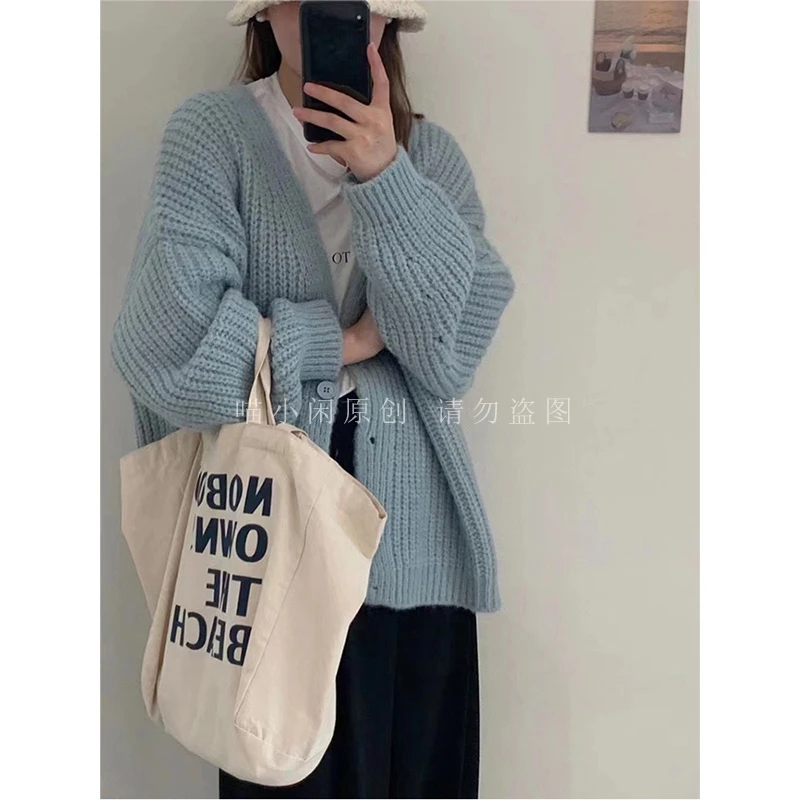 miaoxiaoxian/喵小闲韩系慵懒风针织开衫毛衣外套女宽松日系上衣