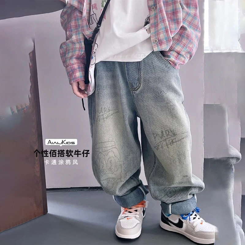 牛仔裤男童装韩版百搭儿童休闲小童小孩裤子中大童秋季宝宝个性