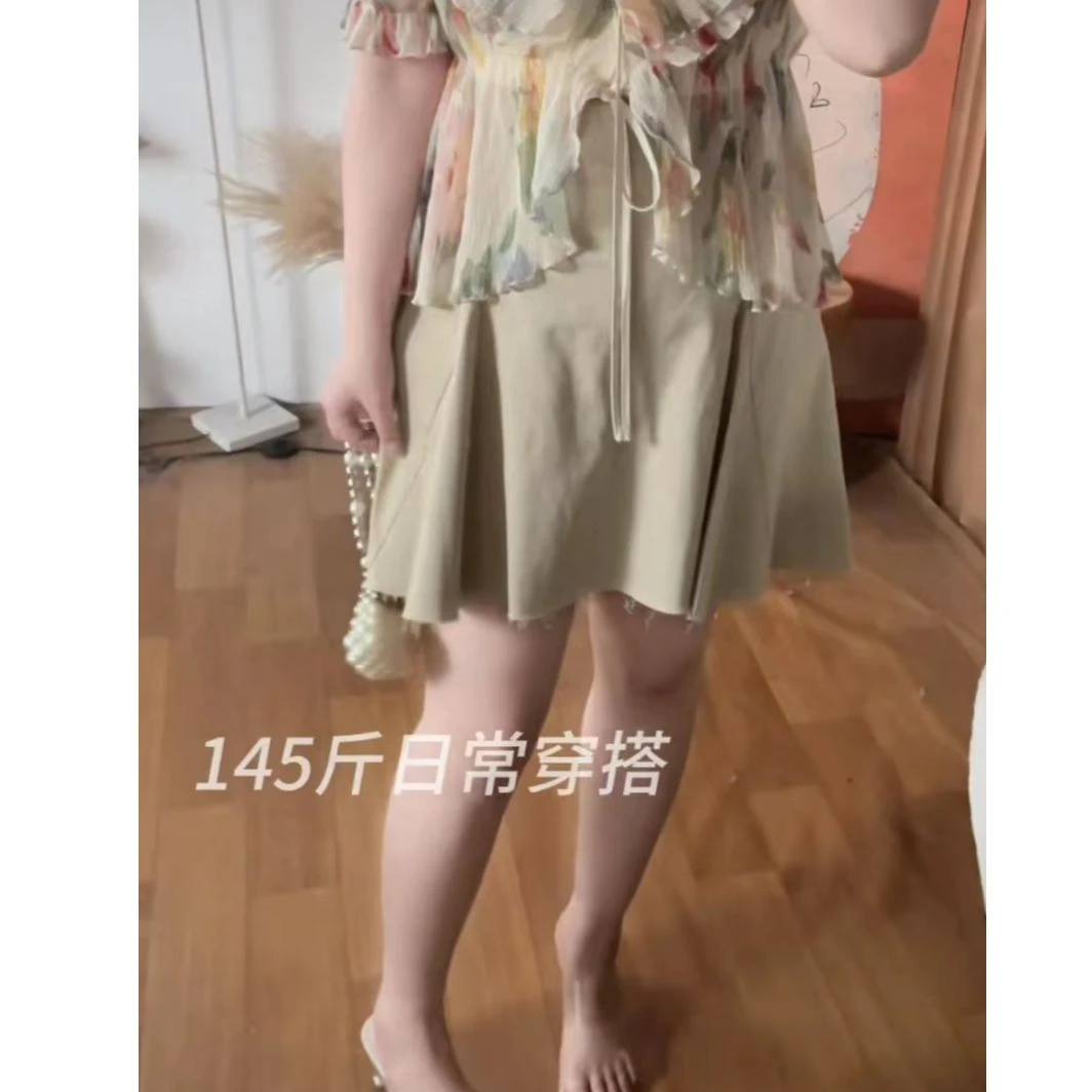晶咕JGGU【浪漫情调】大裙摆毛边A字短款半身裙夏季高腰休闲裙子